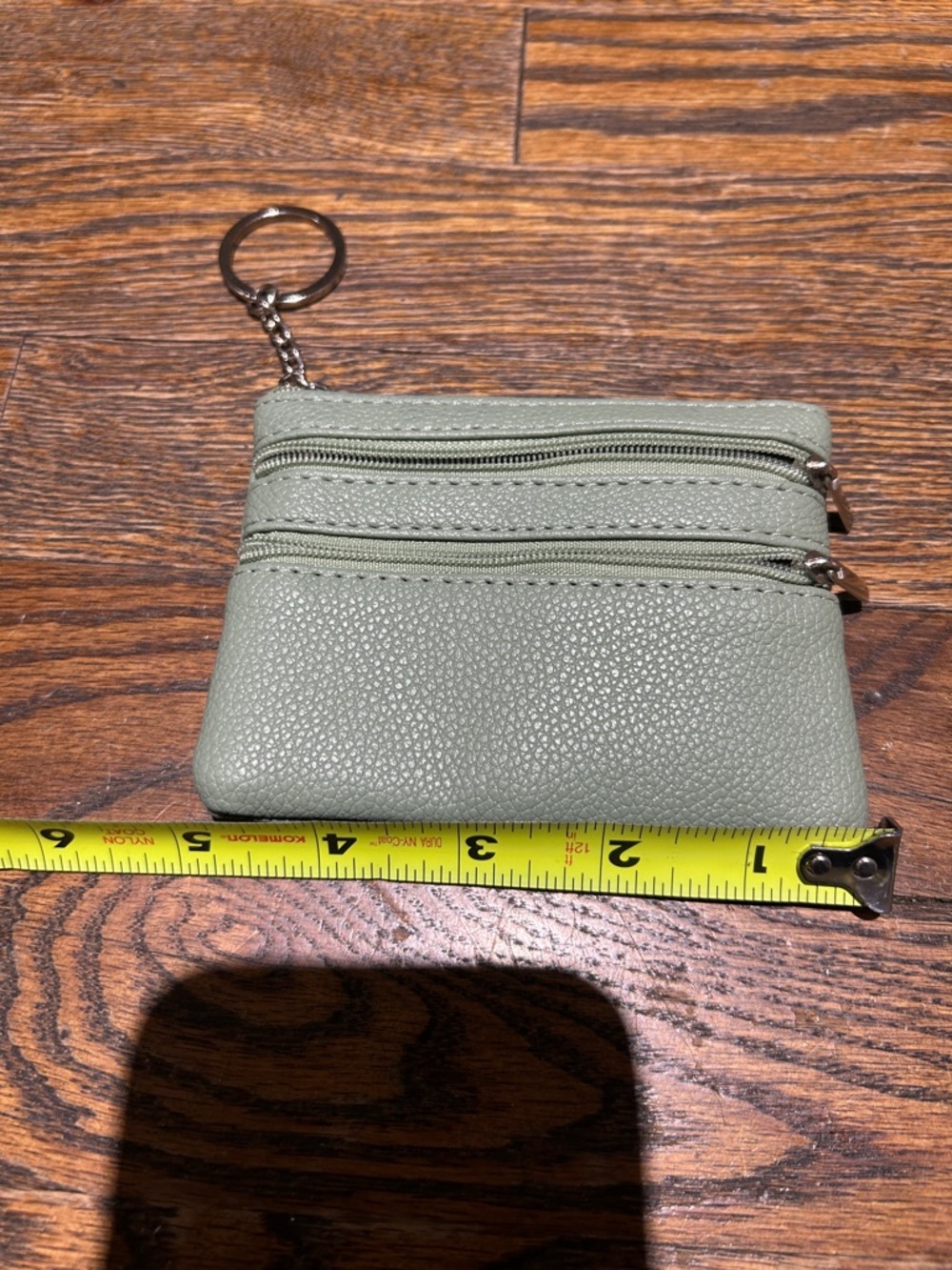 Minimal Double-Zip Keychain Coin Purse in Sage Green - Picture 2 of 7